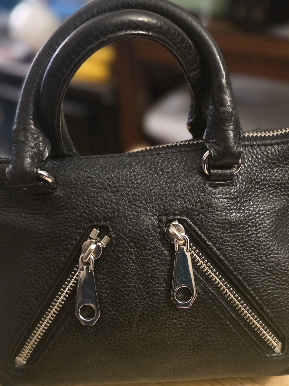 Rebecca Minkoff Black & Silver Leather Micro Moto Satchel & Crossbody Bag Purse - Picture 2 of 15